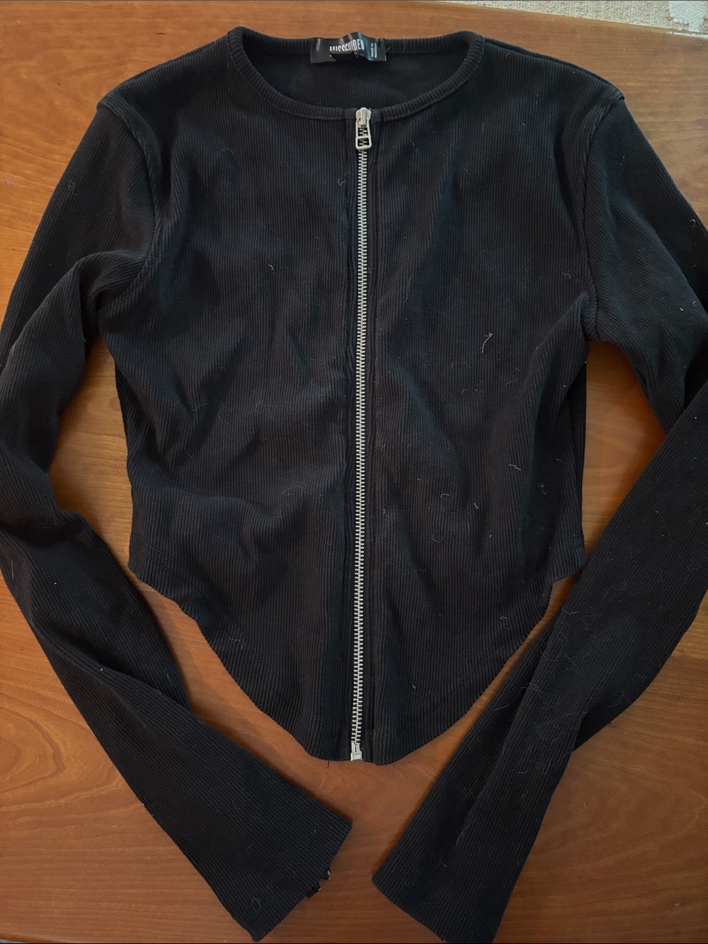 Missguided Black Ribbed Zip-Front Jean Jacket